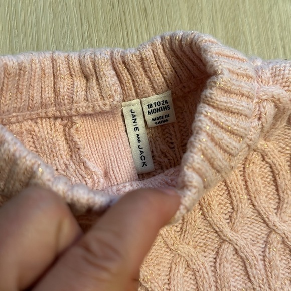 Janie and Jack Girls Sparkle pink puff sleeve knit sweater size 18-24 m - Picture 4 of 4